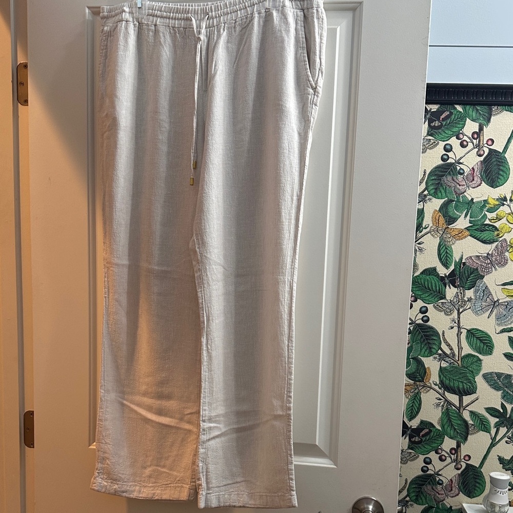 Ellen Tracy Textured Linen Trousers - Cream